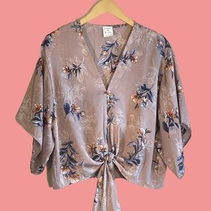 By Together Floral Kimono Style Tie Front Pullover Top Sz S